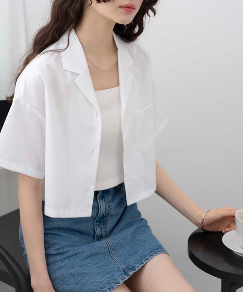 WEGO(ウィゴー)の「WEGO/オープンカラーショートシャツ(シャツ/ブラウス・レディース・ブラック/グリーン/ホワイト・FREE)」の2枚目の写真