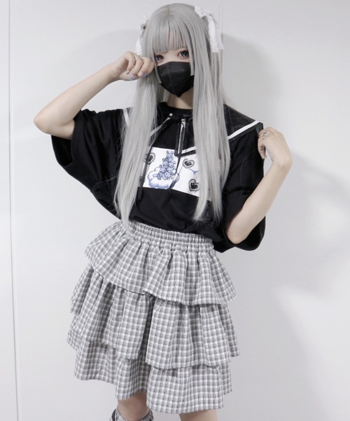 Whinny(ホワイニー)の「Whinny/ハイパーラブラブミニスキャット♪(スカート・レディース・サックスブルー/ブラック/ホワイト/ブラック系その他・FREE)」の8枚目の写真