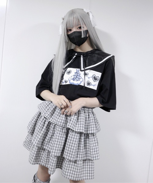 Whinny(ホワイニー)の「Whinny/ハイパーラブラブミニスキャット♪(スカート・レディース・サックスブルー/ブラック/ホワイト/ブラック系その他・FREE)」の9枚目の写真