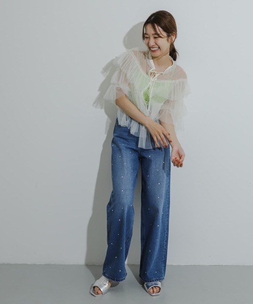 HEYUMM(ヘユム)の「チュールティアードブラウス(シャツ/ブラウス・レディース・ブルー/ブラック/アイボリー・ONE)」の18枚目の写真