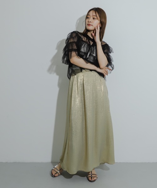 HEYUMM(ヘユム)の「チュールティアードブラウス(シャツ/ブラウス・レディース・ブルー/ブラック/アイボリー・ONE)」の6枚目の写真
