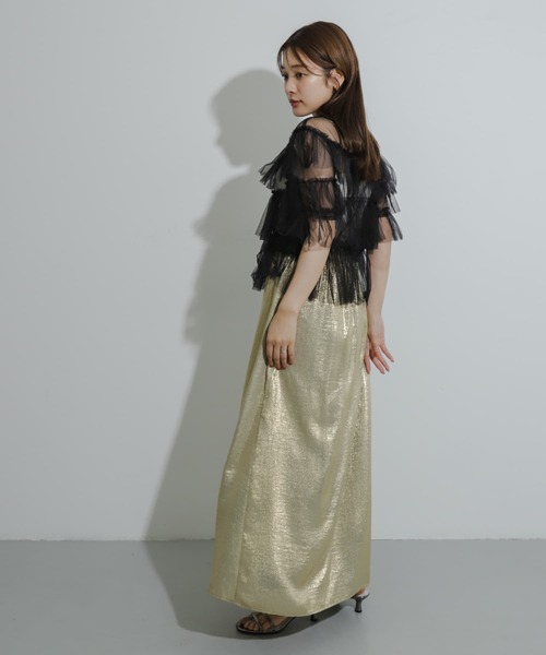 HEYUMM(ヘユム)の「チュールティアードブラウス(シャツ/ブラウス・レディース・ブルー/ブラック/アイボリー・ONE)」の4枚目の写真