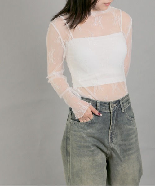 Chiina（チーナ）の「【Chiina】シースルーハイネックトップス（その他トップス・レディース・ブラック/アイボリー/カーキ/ブルー/ホワイト/ピンク・FREE）」の2枚目の写真