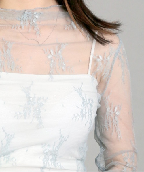 Chiina（チーナ）の「【Chiina】シースルーハイネックトップス（その他トップス・レディース・ブラック/アイボリー/カーキ/ブルー/ホワイト/ピンク・FREE）」の5枚目の写真