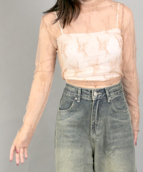 Chiina（チーナ）の「【Chiina】シースルーハイネックトップス（その他トップス・レディース・ブラック/アイボリー/カーキ/ブルー/ホワイト/ピンク・FREE）」の22枚目の写真