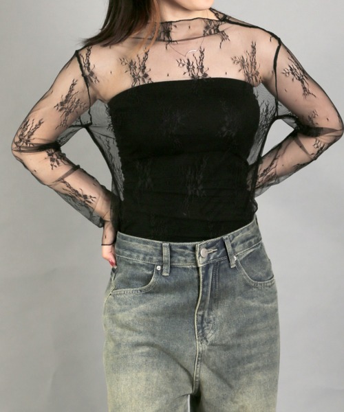 Chiina（チーナ）の「【Chiina】シースルーハイネックトップス（その他トップス・レディース・ブラック/アイボリー/カーキ/ブルー/ホワイト/ピンク・FREE）」の14枚目の写真