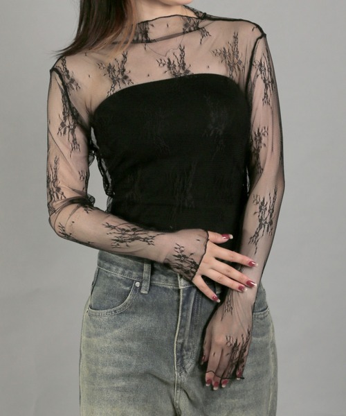 Chiina（チーナ）の「【Chiina】シースルーハイネックトップス（その他トップス・レディース・ブラック/アイボリー/カーキ/ブルー/ホワイト/ピンク・FREE）」の15枚目の写真