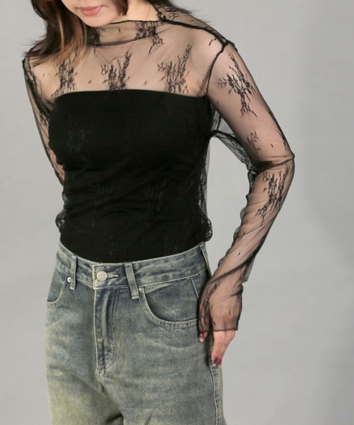 Chiina（チーナ）の「【Chiina】シースルーハイネックトップス（その他トップス・レディース・ブラック/アイボリー/カーキ/ブルー/ホワイト/ピンク・FREE）」の16枚目の写真