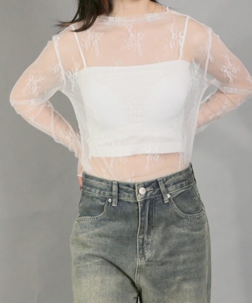 Chiina（チーナ）の「【Chiina】シースルーハイネックトップス（その他トップス・レディース・ブラック/アイボリー/カーキ/ブルー/ホワイト/ピンク・FREE）」の9枚目の写真