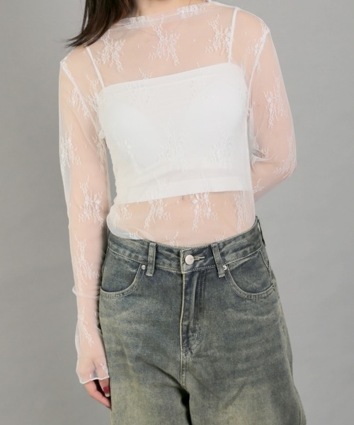 Chiina（チーナ）の「【Chiina】シースルーハイネックトップス（その他トップス・レディース・ブラック/アイボリー/カーキ/ブルー/ホワイト/ピンク・FREE）」の10枚目の写真