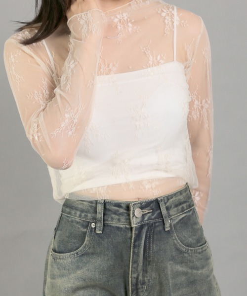 Chiina（チーナ）の「【Chiina】シースルーハイネックトップス（その他トップス・レディース・ブラック/アイボリー/カーキ/ブルー/ホワイト/ピンク・FREE）」の13枚目の写真