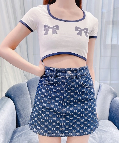 lilLilly リルリリー バイカラーレースリブトップス lilLilly（リルリリー）の「バイカラーレースリブトップス（T