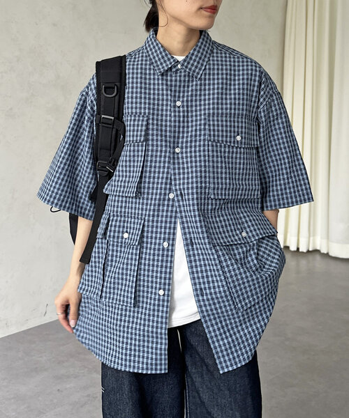 CPCM(シーピーシーエム)の「【NEWデザイン!】チェックフィッシング半袖シャツ(シャツ/ブラウス・メンズ・ブラック/ネイビー/カーキ/イエロー/ブルー/グリーン/ブラック系その他/イエロー系その他/ダークブルー/ブルー系その他・MEDIUM/LARGE)」の2枚目の写真