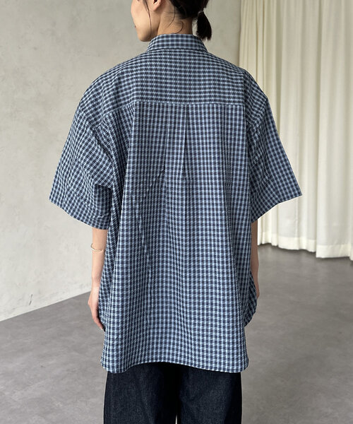 CPCM 半袖チェックフィッシングシャツ ブルー 半袖チェックフィッシングシャツ（シャツ/ブラウス）｜CPCM