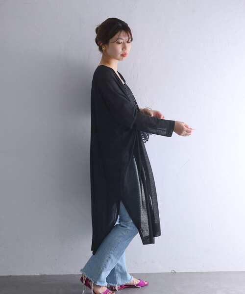 La TOTALITE(ラトータリテ)の「リネン混ロングカーディガン(カーディガン/ボレロ・レディース・ブラック/ベージュ/ブラウン・FREE)」の19枚目の写真