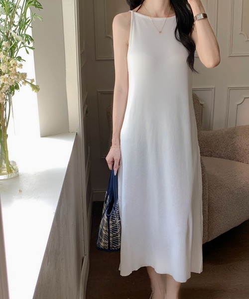 MILAE(ミレ)の「リブ編みサマーニットキャミロングワンピース(ワンピース・レディース・ホワイト×ブラック/ブラック/ホワイト・FREE)」の10枚目の写真