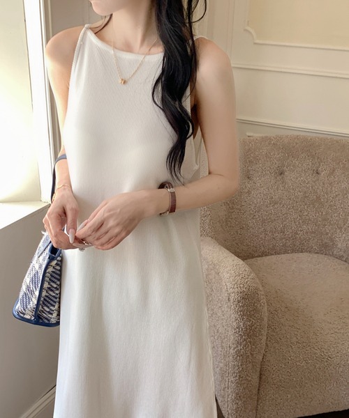 MILAE(ミレ)の「リブ編みサマーニットキャミロングワンピース(ワンピース・レディース・ホワイト×ブラック/ブラック/ホワイト・FREE)」の11枚目の写真