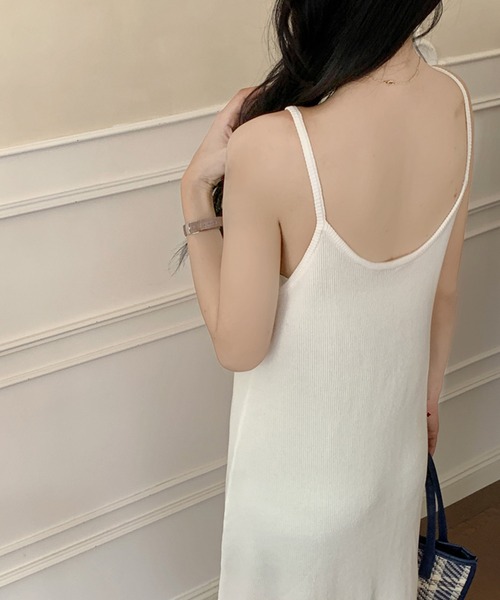 MILAE(ミレ)の「リブ編みサマーニットキャミロングワンピース(ワンピース・レディース・ホワイト×ブラック/ブラック/ホワイト・FREE)」の12枚目の写真
