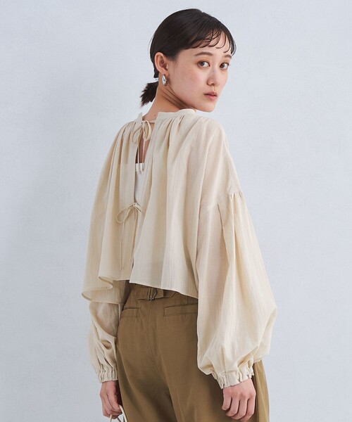 green label relaxing(グリーンレーベルリラクシング)の「2WAY クロップド ギャザー ブラウス(シャツ/ブラウス・レディース・ナチュラル/ライラック/ブラック・FREE)」の12枚目の写真