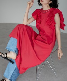 each（イーチ）の「ショルダーフリルコットンAラインワンピース（ワンピース）」