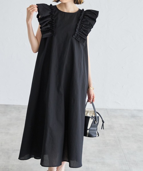 each（イーチ）の「ショルダーフリルコットンAラインワンピース（ワンピース・レディース・ブルー/ブラック/ライトグリーン/レッド/グリーン・FREE）」の19枚目の写真