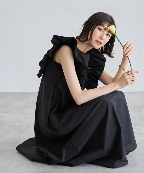 each（イーチ）の「ショルダーフリルコットンAラインワンピース（ワンピース・レディース・ブルー/ブラック/ライトグリーン/レッド/グリーン・FREE）」の18枚目の写真