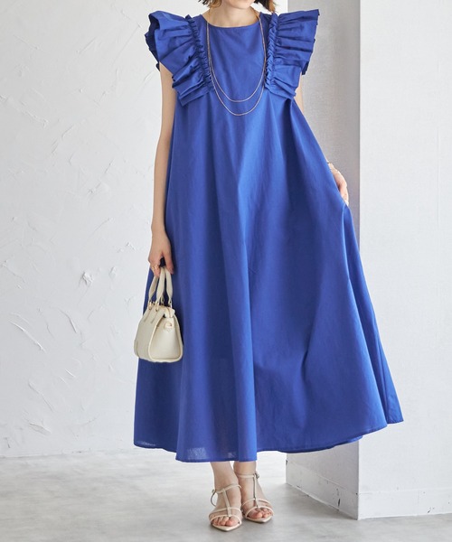 each（イーチ）の「ショルダーフリルコットンAラインワンピース（ワンピース・レディース・ブルー/ブラック/ライトグリーン/レッド/グリーン・FREE）」の15枚目の写真