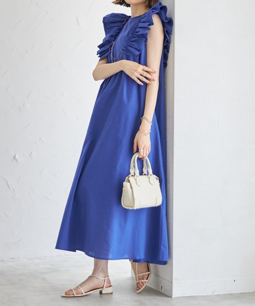 each（イーチ）の「ショルダーフリルコットンAラインワンピース（ワンピース・レディース・ブルー/ブラック/ライトグリーン/レッド/グリーン・FREE）」の12枚目の写真