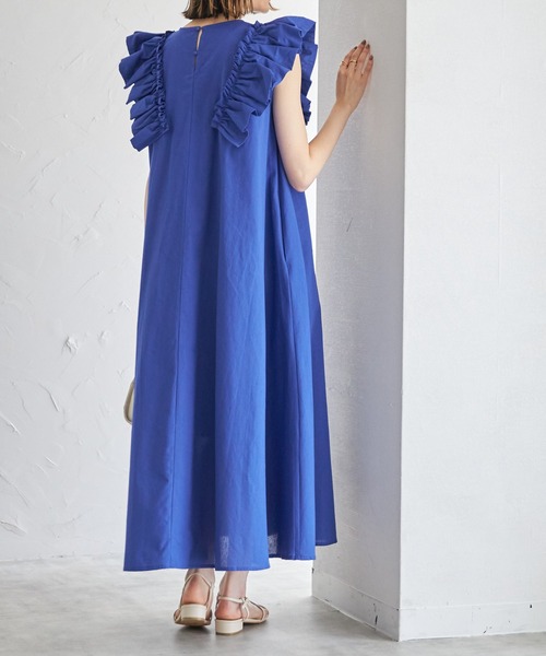 each（イーチ）の「ショルダーフリルコットンAラインワンピース（ワンピース・レディース・ブルー/ブラック/ライトグリーン/レッド/グリーン・FREE）」の11枚目の写真