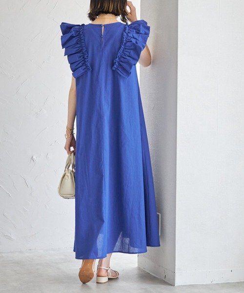 each（イーチ）の「ショルダーフリルコットンAラインワンピース（ワンピース・レディース・ブルー/ブラック/ライトグリーン/レッド/グリーン・FREE）」の14枚目の写真