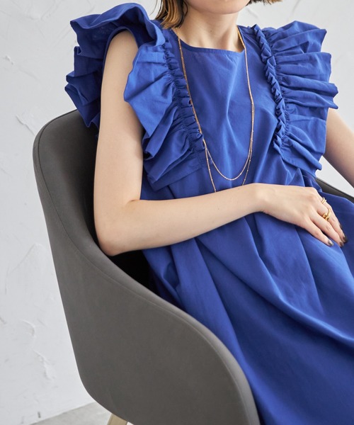 each（イーチ）の「ショルダーフリルコットンAラインワンピース（ワンピース・レディース・ブルー/ブラック/ライトグリーン/レッド/グリーン・FREE）」の16枚目の写真