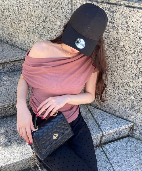 ROYAL PARTY（ロイヤルパーティー）の「アシンメトリードレープカットトップス（Tシャツ/カットソー・レディース・ブラック/マルチ/ピンク・FREE）」の7枚目の写真