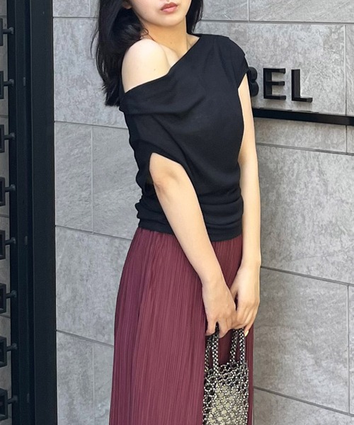 ROYAL PARTY（ロイヤルパーティー）の「アシンメトリードレープカットトップス（Tシャツ/カットソー・レディース・ブラック/マルチ/ピンク・FREE）」の12枚目の写真