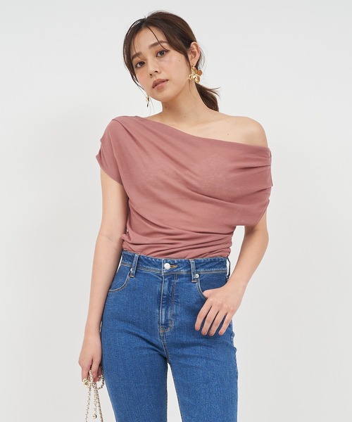 ROYAL PARTY（ロイヤルパーティー）の「アシンメトリードレープカットトップス（Tシャツ/カットソー・レディース・ブラック/マルチ/ピンク・FREE）」の22枚目の写真