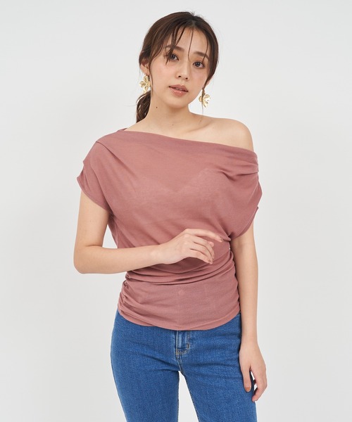 ROYAL PARTY（ロイヤルパーティー）の「アシンメトリードレープカットトップス（Tシャツ/カットソー・レディース・ブラック/マルチ/ピンク・FREE）」の19枚目の写真
