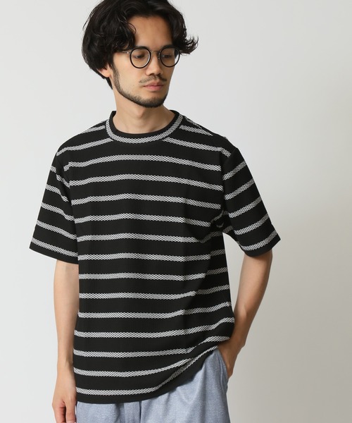 ARCADE(アーケード)の「エンボスワッフル クルーネック半袖ボーダーTシャツ barcedos moderate(Tシャツ/カットソー・メンズ・ネイビー/ブラック/オフホワイト・L/M/LL)」の10枚目の写真