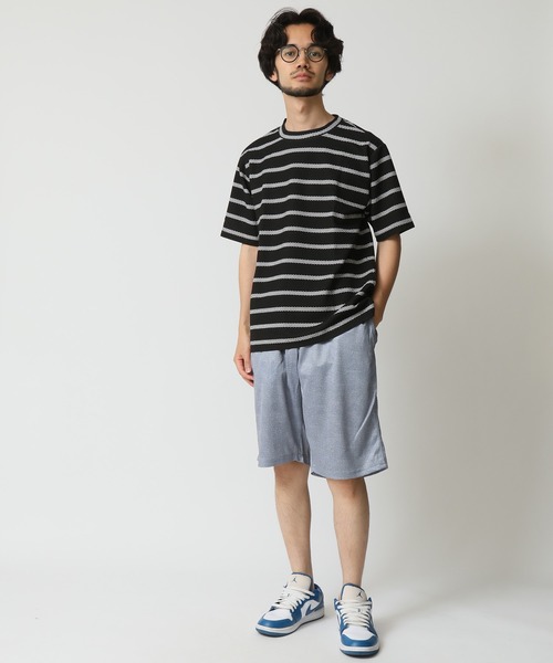 ARCADE(アーケード)の「エンボスワッフル クルーネック半袖ボーダーTシャツ barcedos moderate(Tシャツ/カットソー・メンズ・ネイビー/ブラック/オフホワイト・L/M/LL)」の9枚目の写真