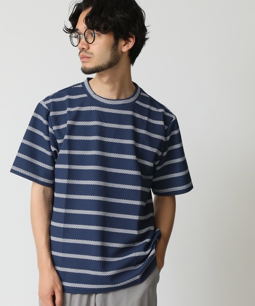 ARCADE(アーケード)の「エンボスワッフル クルーネック半袖ボーダーTシャツ barcedos moderate(Tシャツ/カットソー・メンズ・ネイビー/ブラック/オフホワイト・L/M/LL)」の8枚目の写真
