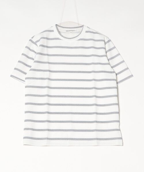 ARCADE(アーケード)の「エンボスワッフル クルーネック半袖ボーダーTシャツ barcedos moderate(Tシャツ/カットソー・メンズ・ネイビー/ブラック/オフホワイト・L/M/LL)」の14枚目の写真