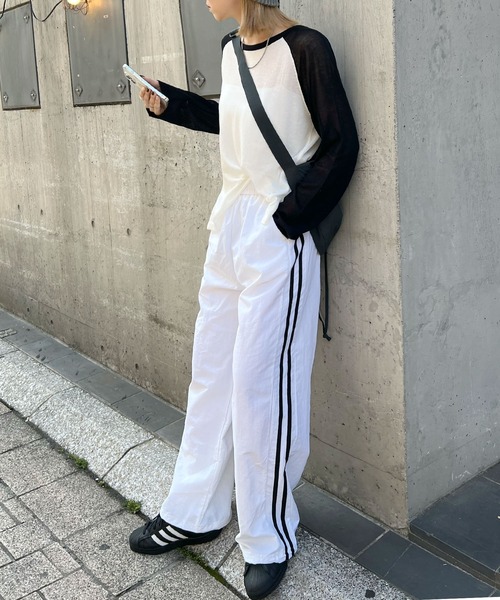 #FR2/エフアールツー オフホワイト系 サイドライン トラックパンツ セール】サイドライン裾ドロストトラックパンツ（その他パンツ