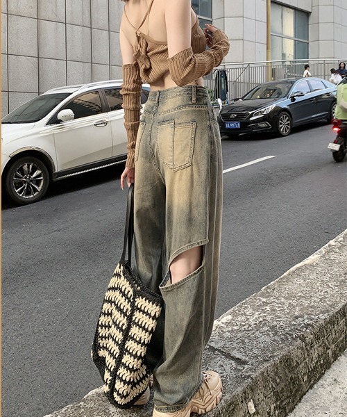 i-dare(アイディア)の「【i-dare】カットアウト ワイド デニム パンツ(デニムパンツ・レディース・ネイビー・SMALL/MEDIUM/LARGE/X-LARGE)」の3枚目の写真
