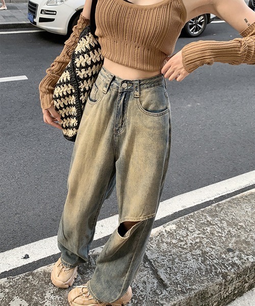 i-dare(アイディア)の「【i-dare】カットアウト ワイド デニム パンツ(デニムパンツ・レディース・ネイビー・SMALL/MEDIUM/LARGE/X-LARGE)」の4枚目の写真