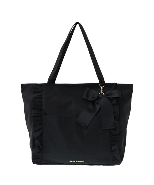 Maison de FLEUR（メゾンドフルール）の「フロントフリルキャリーオンバッグ（ボストンバッグ・レディース・ブラック/ピンク・FREE）」の7枚目の写真