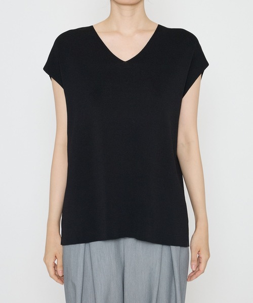 saloon（サルーン）の「SALOON(サルーン)/Vネックフレンチスリーブニット【手洗い可】セットアップ可（ニット/セーター・レディース・ブラウン/ブラック・FREE）」の13枚目の写真