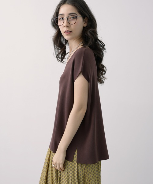 saloon（サルーン）の「SALOON(サルーン)/Vネックフレンチスリーブニット【手洗い可】セットアップ可（ニット/セーター・レディース・ブラウン/ブラック・FREE）」の15枚目の写真