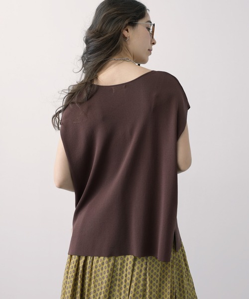 saloon（サルーン）の「SALOON(サルーン)/Vネックフレンチスリーブニット【手洗い可】セットアップ可（ニット/セーター・レディース・ブラウン/ブラック・FREE）」の14枚目の写真