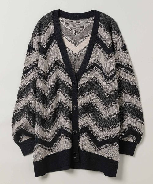 JEANASIS（ジーナシス）の「ランダムキカラメジャガードVカーディガン/148812（カーディガン/ボレロ・レディース・レッド系その他/ネイビー系/ブラック系その他/グレー系その他・FREE）」の5枚目の写真