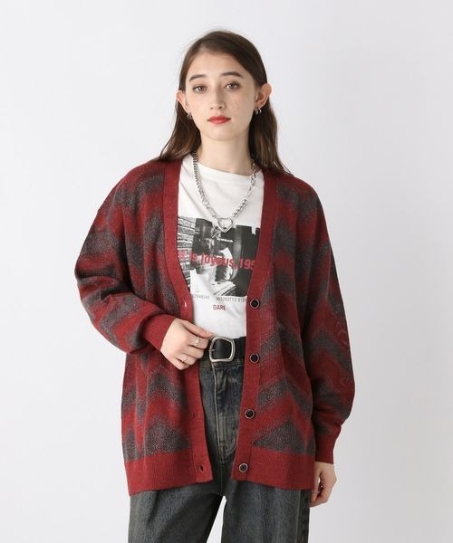 JEANASIS（ジーナシス）の「ランダムキカラメジャガードVカーディガン/148812（カーディガン/ボレロ・レディース・レッド系その他/ネイビー系/ブラック系その他/グレー系その他・FREE）」の9枚目の写真