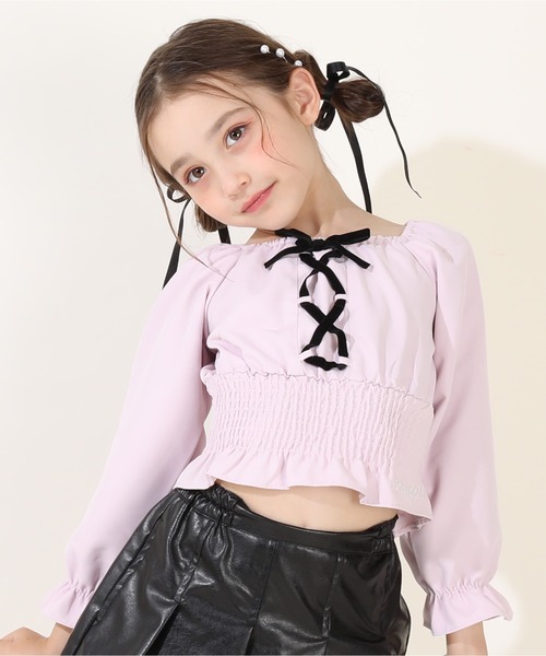 BABYDOLL(ベビードール)の「レースアップブラウス 9674K(シャツ/ブラウス・キッズ・パープル/ブラウン・110cm/120cm/130cm/140cm/90cm)」の1枚目の写真