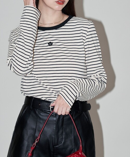 PUBLUX(パブリュクス)の「MARY QUANT × PUBLUX/マリークワント ワンポイントロゴロンT 限定展開(Tシャツ/カットソー・レディース・マルチ/ブラック/オフホワイト・フリ-)」の5枚目の写真